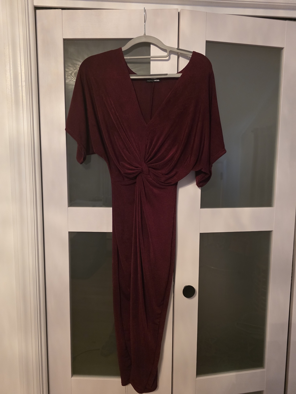Fashion Nova Twist-Front Maxi Dress in Burgundy